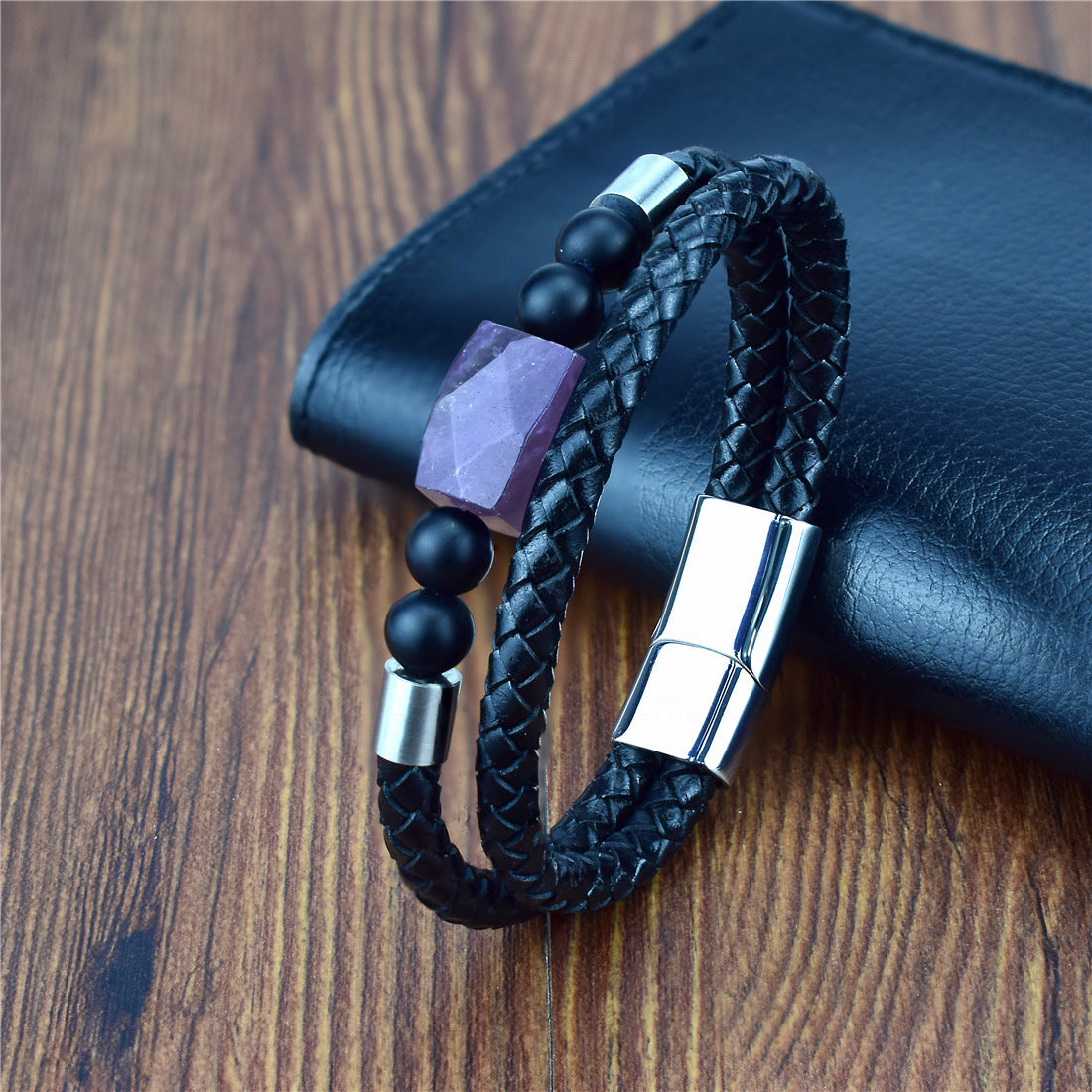 Mode Luxe Double Couches Bracelet En Cuir Veritable Hommes Bracelet En Pierre Naturelle Bracelet Femmes Hommes Bijoux Cadeau Pour Lui ALD-02