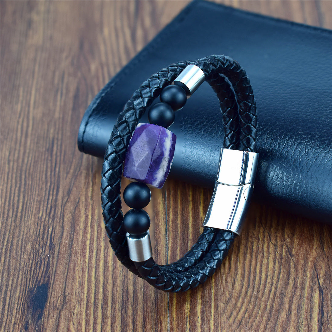 Mode Luxe Double Couches Bracelet En Cuir Veritable Hommes Bracelet En Pierre Naturelle Bracelet Femmes Hommes Bijoux Cadeau Pour Lui ALD-02