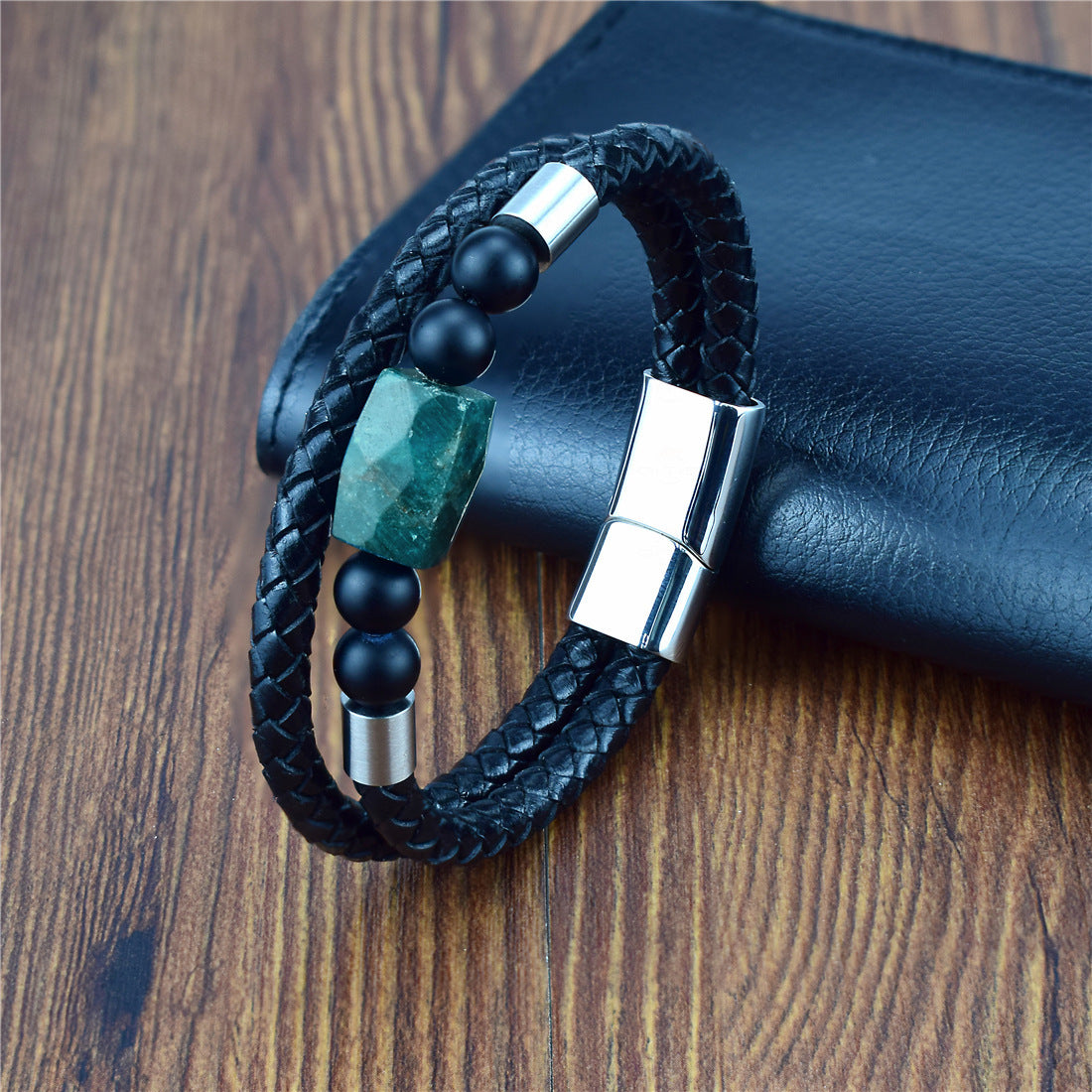 Mode Luxe Double Couches Bracelet En Cuir Veritable Hommes Bracelet En Pierre Naturelle Bracelet Femmes Hommes Bijoux Cadeau Pour Lui ALD-02