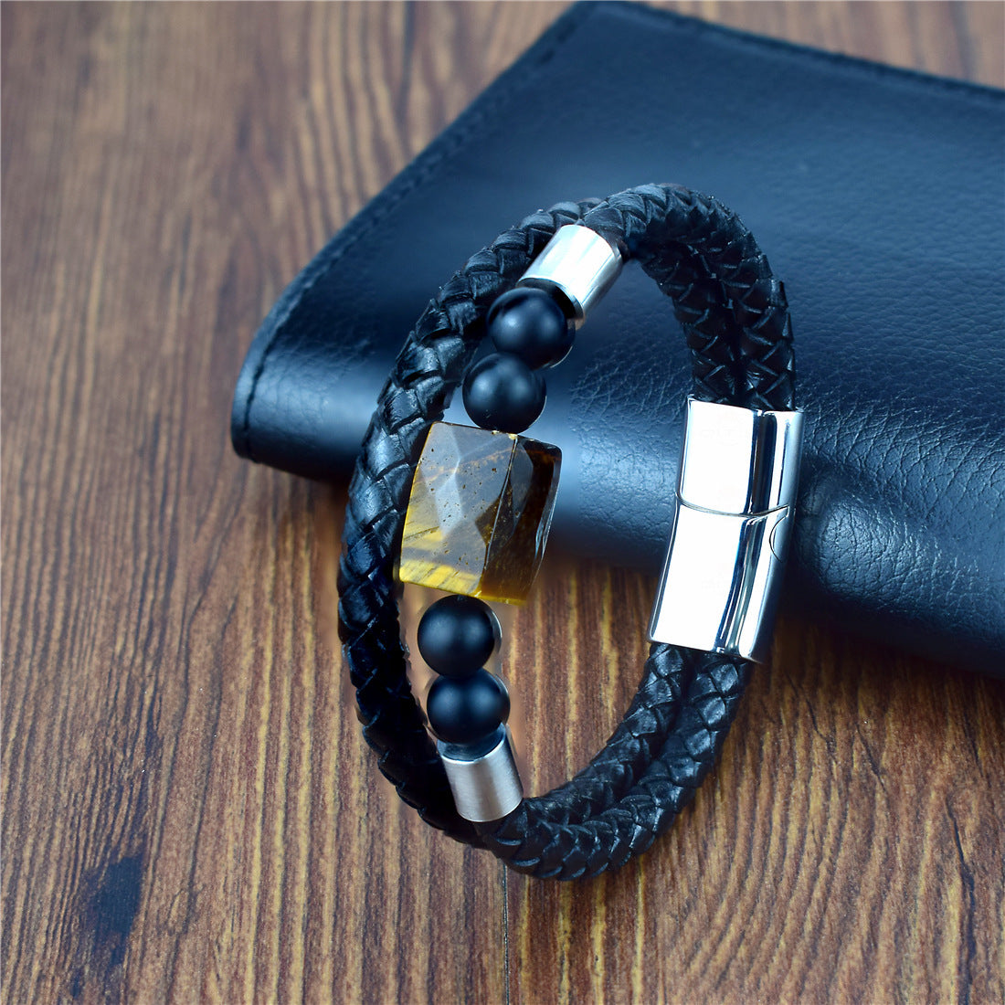 Mode Luxe Double Couches Bracelet En Cuir Veritable Hommes Bracelet En Pierre Naturelle Bracelet Femmes Hommes Bijoux Cadeau Pour Lui ALD-02