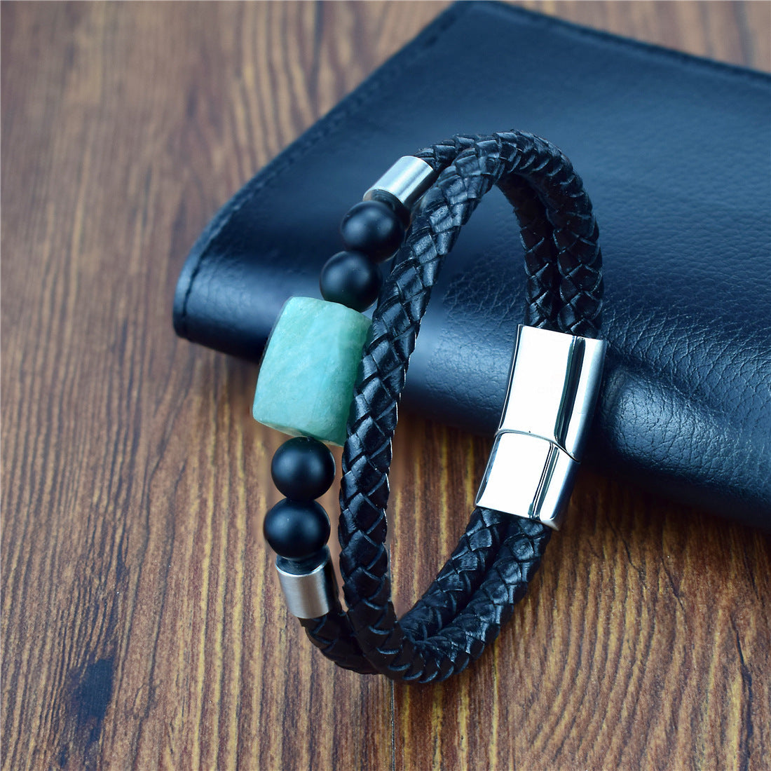 Mode Luxe Double Couches Bracelet En Cuir Veritable Hommes Bracelet En Pierre Naturelle Bracelet Femmes Hommes Bijoux Cadeau Pour Lui ALD-02