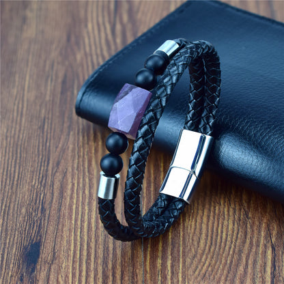 Mode Luxe Double Couches Bracelet En Cuir Veritable Hommes Bracelet En Pierre Naturelle Bracelet Femmes Hommes Bijoux Cadeau Pour Lui ALD-02