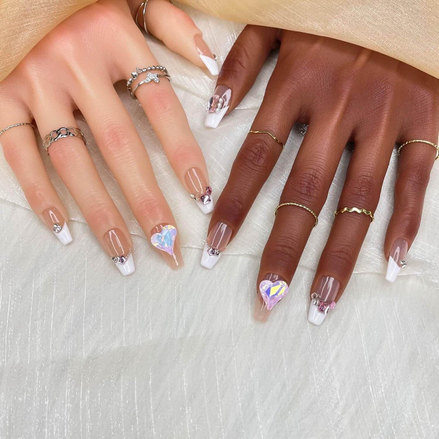 GGDDSHA 10pcs  Press On Nails Long CoffinFake Nails Fashion Rhinestone Design Art Charmsfor Women Handmade Nail Art Manicure Gradient,Luxe Amour